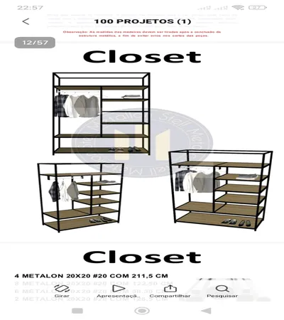 Projeto em PDF de Guarda-Roupa Closet em Metalon